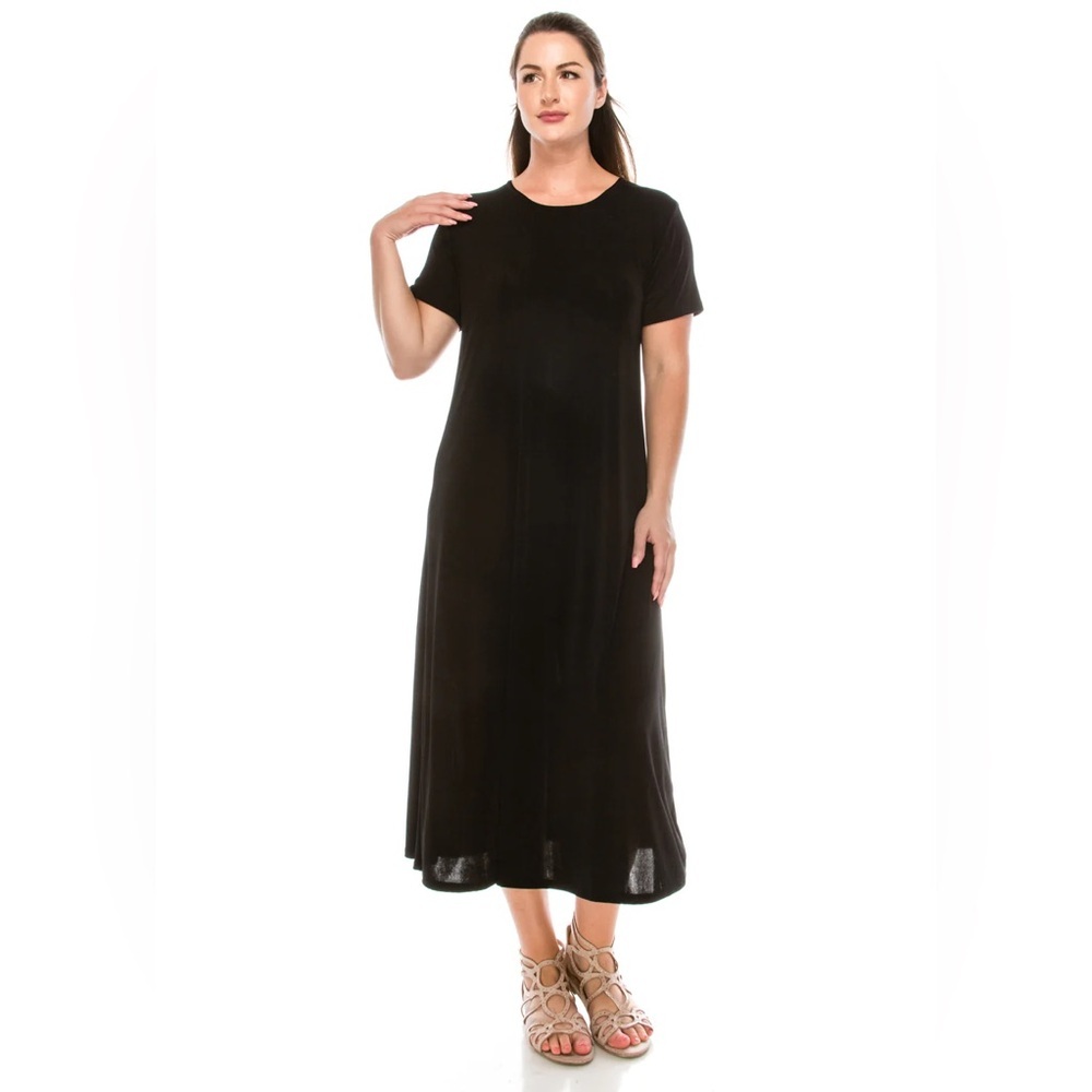 Jostar Stretchy Long Dress Short Sleeve 70002BN-SXS1 Size 3X Black Slinky NWT